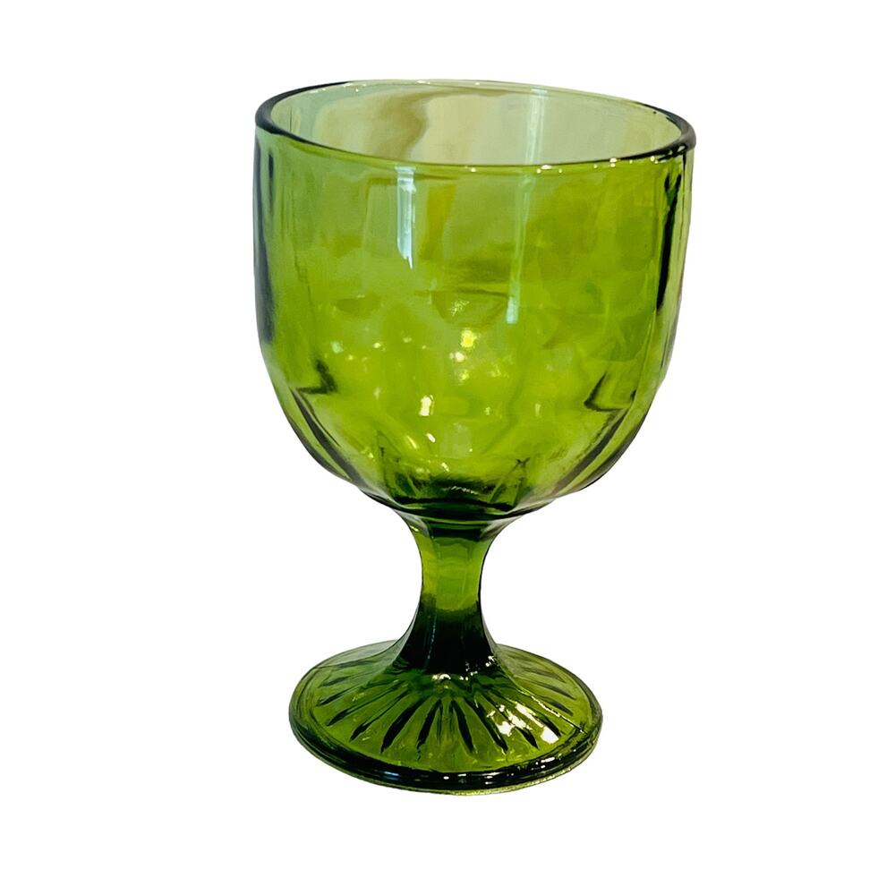 VTG Bartlett Collins Green Thumbprint Glass Goblet 14oz MCM 1950s Water Wine